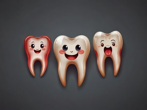 Teeth emoji vector design tooth emojis in dental condition with healthy strong stain and decay