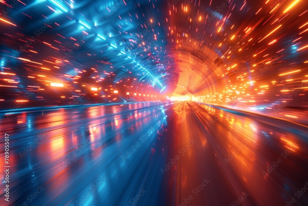 Poster high-speed journey through a dynamic and colorful tunnel, conveying motion