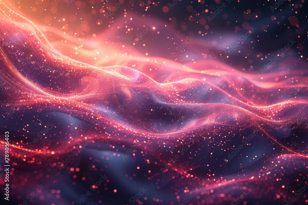 Poster this image depicts flowing abstract waveforms in neon colors, emanating a futuristic and dynamic fee