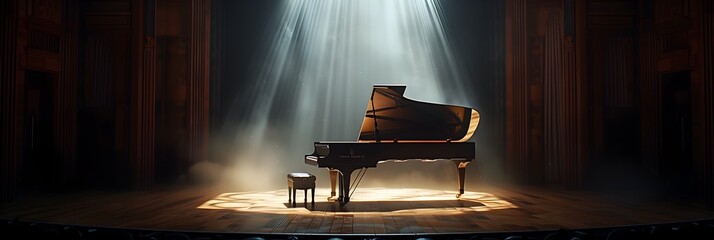 Empty Stage Theater Piano in Spotlight Poster Background