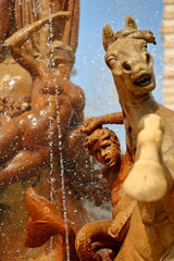 Close-up on details of Artemis fountain (or Diana fountain, dated from 1906) located on Piazza...