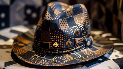  A sleek trilby hat with a modern twist, featuring bold geometric patterns - obrazy, fototapety, plakaty