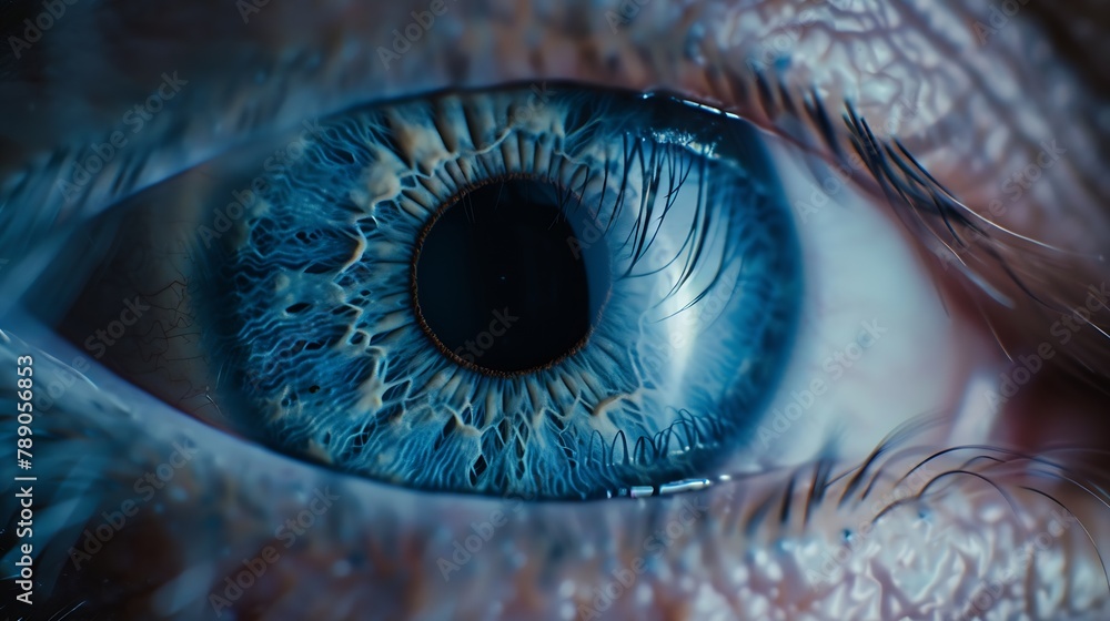 Poster closeup macro photo of the iris of a blue color eye ideal for background or texture : generative ai