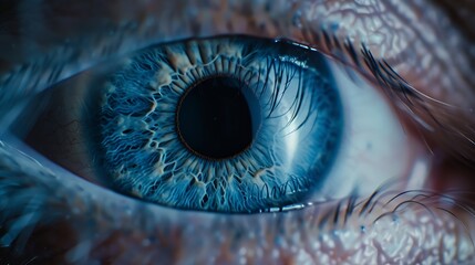 Closeup macro photo of the iris of a blue color eye ideal for background or texture : Generative AI