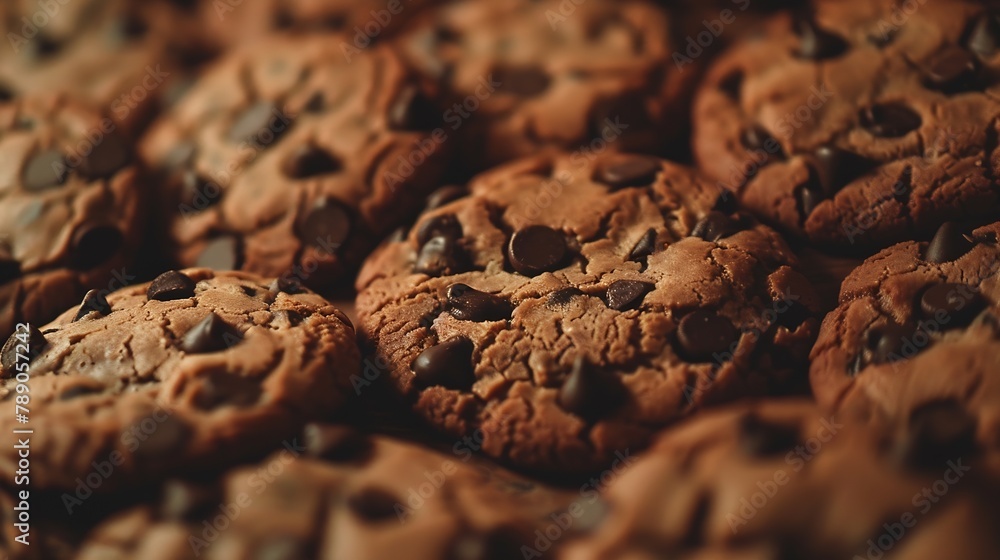 Poster Cookies background Chocolate chips biscuits texture background Close up : Generative AI