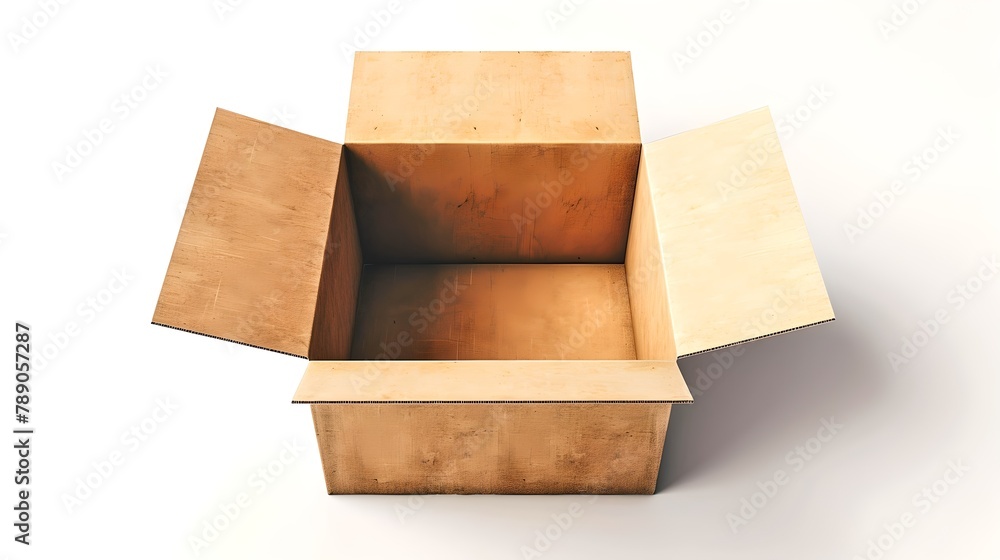 Poster open empty cardboard box on white background. simple packaging concept. ideal for moving or storage 