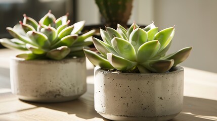 Succulents in diy concrete pot Scandinavian room interior decoration : Generative AI