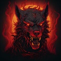 AI generated illustration of a menacing snarling face - obrazy, fototapety, plakaty