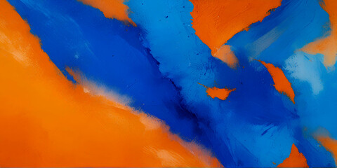 Closeup of Abstract background of acrylic paint in blue and orange tones. Texture of oil paint. Created with generative AI