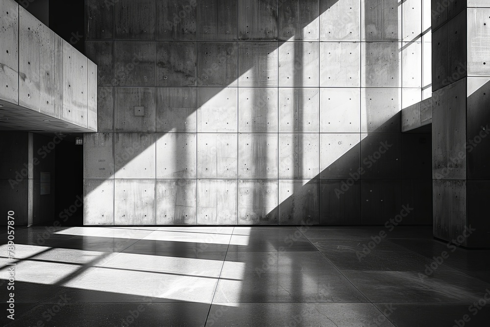Poster the image captures the interplay of light and shadow on a textured concrete wall, creating a graphic