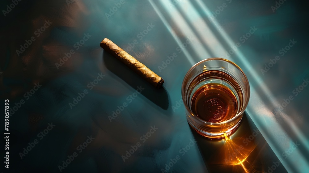 Poster flat lay cognac cigar with copy space Resolution and high quality beautiful photo : Generative AI