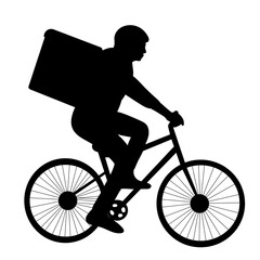 Naklejka premium courier rides a bicycle silhouette on a white background vector