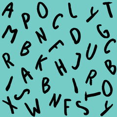 template with the image of keyboard symbols. set of letters. Surface template. pastel green blue background. Square image.