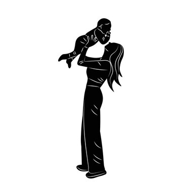 mother with baby silhouette on white background vector