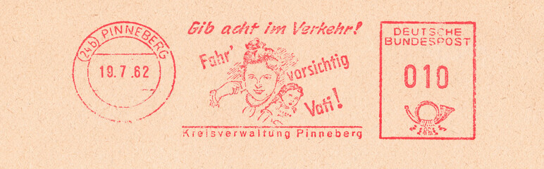 german antique vintage retro old mail envelope post letter paper cancellation original red brown - obrazy, fototapety, plakaty