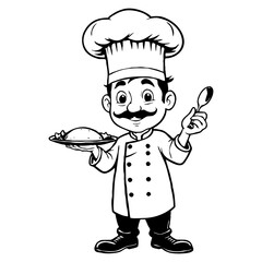 Cook . Fictional character. Black and white illustration. Generated by Ai