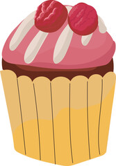 Berry cupcake illustration on transparent background.

