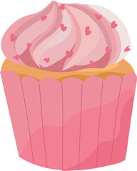 Strawberry cupcake illustration on transparent background.
