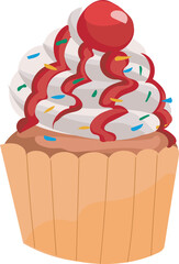 Strawberry cupcake illustration on transparent background.
