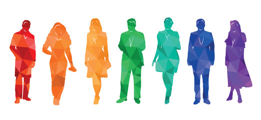 Group of people, silhouettes of men and women, passers-by, ladies and gentlemen, office workers, businessmen, business people. Colorful vector illustration.	
 - obrazy, fototapety, plakaty