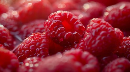 Fresh sweet raspberries close up : Generative AI