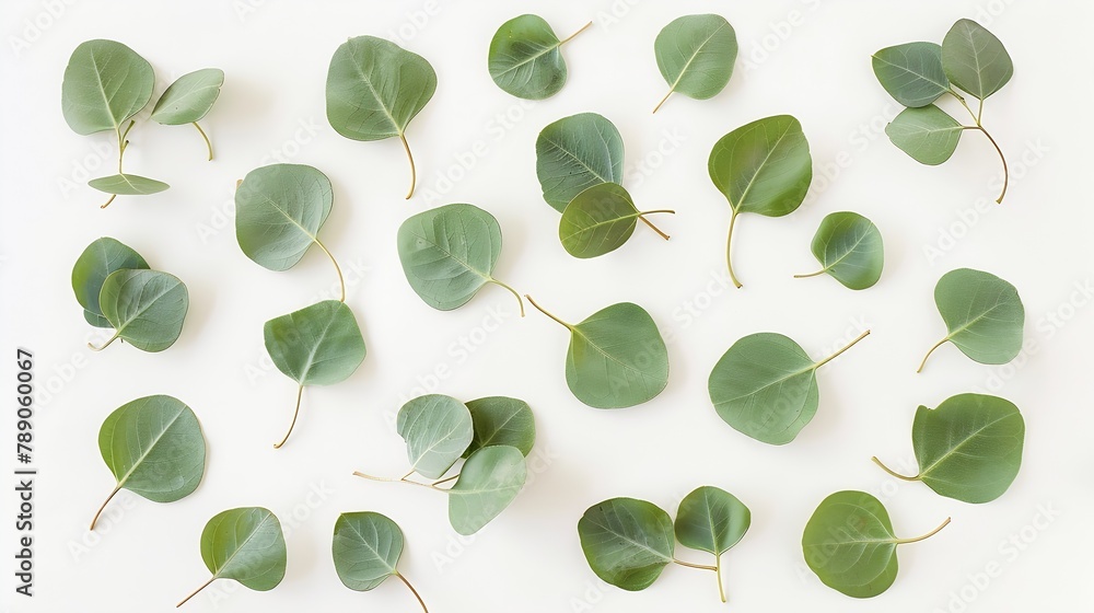 Poster green leaves eucalyptus on white background flat lay top view : generative ai