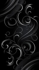 Elegant black abstract background with silver floral designs
