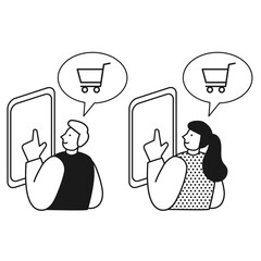 スマホでネットショッピングをする女性と男性