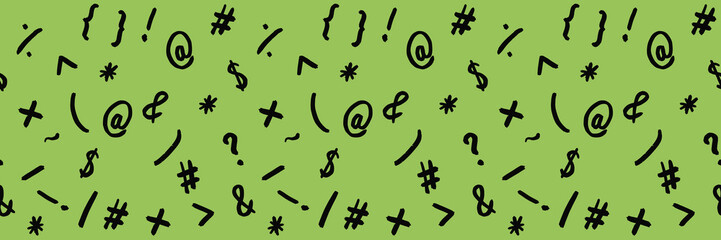 pattern with the image of keyboard symbols. Punctuation marks. Template for applying to the surface. pea background. Horizontal image. Banner for insertion into site.
