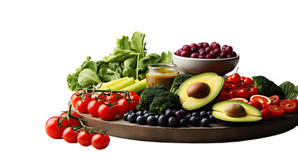 Healthy food for a well balanced diet on white background  