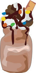 Chocolate milkshake illustration on transparent background.

