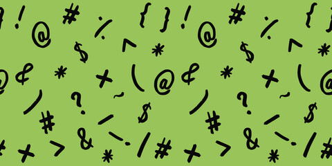 pattern with the image of keyboard symbols. Punctuation marks. Template for applying to the surface. pea background. Horizontal image.