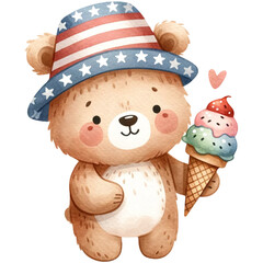 cute watercolor Patriotic Bear Clipart,American Pride,4th of July PNG,Veteran Day,Memorial Day PNG,Cute Bear PNG,American Bear