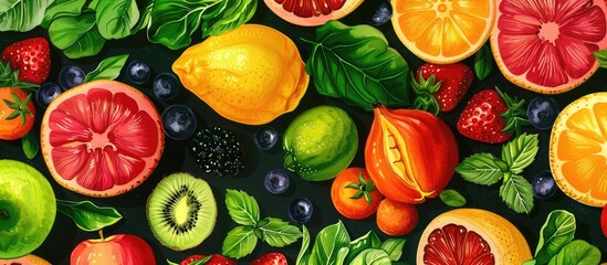 Background of fresh fruits and vegetables