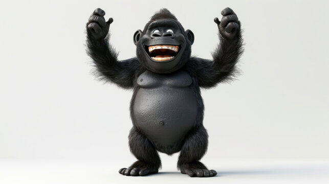 3d cartoon character little gorilla smiling isolated on white background