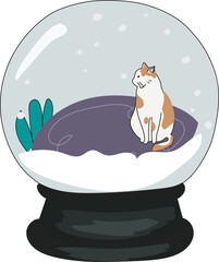 Cat snow globe Illustration on a transparent background.