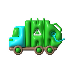 Garbage truck vector 3D icon. Garbage, truck, 3d, icon, waste, eco, recycling, vehicle, green, ecology, environment, disposal, rubbish on white background vector. Garbage truck water 3D icon