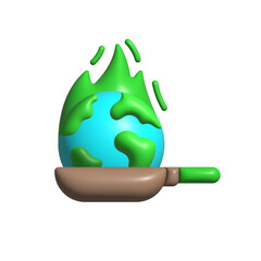 Global warming vector icon. Global, warming, planet, fire, frying pan, hot, 3d, temperature, climate, heat, melting, change, environment, earth on white background vector. Global warming vector 3D ico