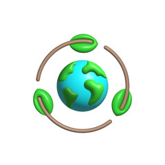 Save planet vector 3D icon. Leaves, Save, planet, 3d, icon, Conservation, Preservation, Environment, Earth, Sustainability, Green, Protection on white background vector. Ecosystem: Save planet 3D icon