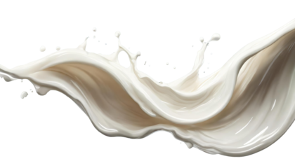 white milk liquid waving isolated on transparent background, liquid fluid element flowing in form of wave