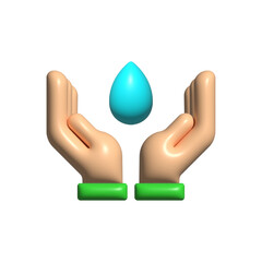 Hands with a drop of water vector icon. Hands, drop, water, 3d, icon, liquid, hydration, aqua, droplet, fluid, save water on white background vector. Hands with a drop of water vector 3D icon.