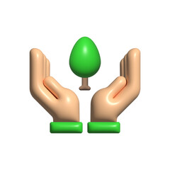 Tree in hands vector icon. Tree, hands, 3d, icon, nature, green, environment, conservation, protection, eco, growth, plant, forest on white background vector. Tree in hands vector 3D icon.