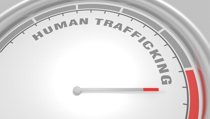 Human trafficking concept. Instrument scale with arrow. Colorful infographic gauge element. 3D render