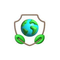 Save planet vector 3D icon. Shield, Save, planet, 3d, icon, Conservation, Preservation, Environment, Earth, Sustainability, Green, Protection on white background vector. Ecosystem: Save planet 3D icon