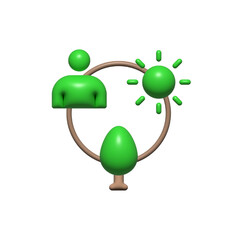 Ecosystem: Sun, people, trees vector 3D icon. Ecosystem, Sun, people, trees, 3d, icon, Nature, Environment, Life, Planet, Earth on white background vector. Ecosystem: Sun, people, trees vector 3D icon