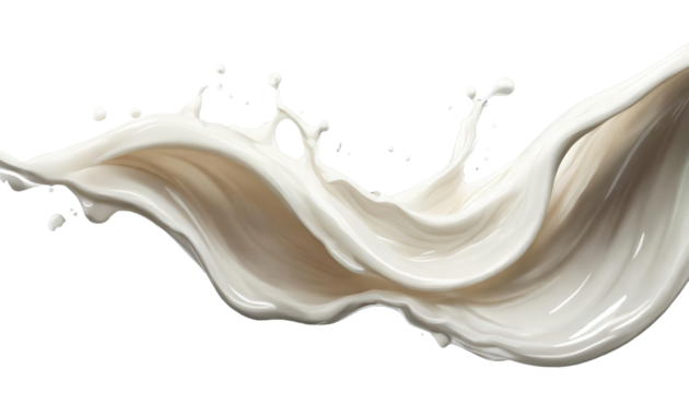 white milk liquid waving isolated on transparent background, liquid fluid element flowing in form of wave
