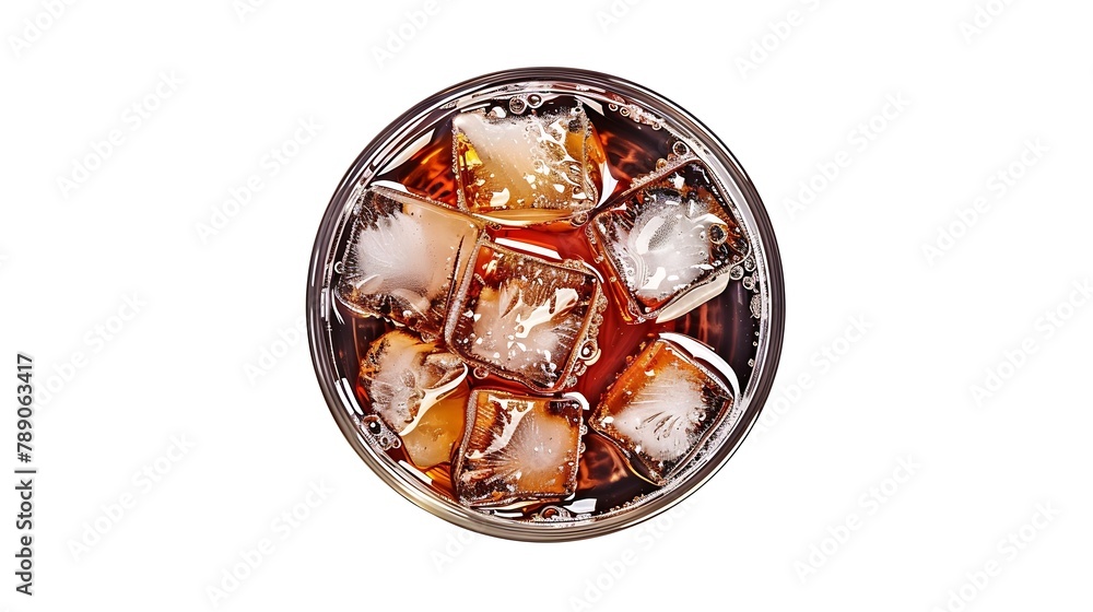 Aufkleber cola drink with ice isolated on white backgroundwith clipping pathflat laytop view : generative ai