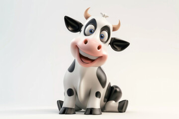3D cartoon character of cow smiling isolated on white background