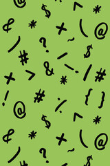 pattern with the image of keyboard symbols. Punctuation marks. Template for applying to the surface. pea background. Vertical image.