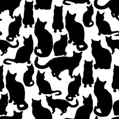 Pattern with silhouettes of cats. Vector illustration. For print.